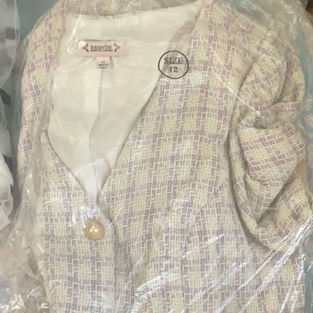 NWT COQUETTE Nanette Lepore Sz 12 Lilac Checked Tweed Mini Dress - Picture 3 of 4
